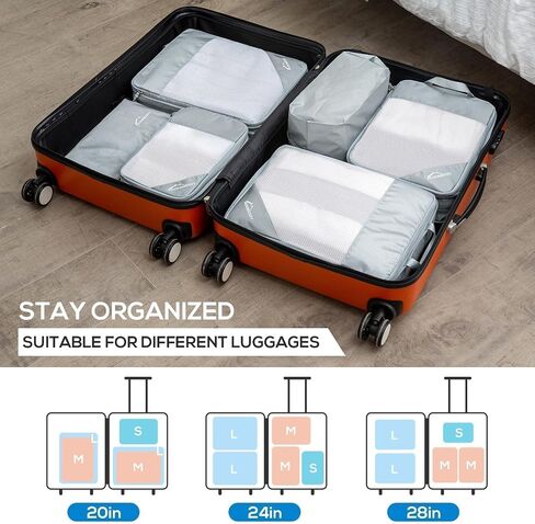 Compression Packing Cubes, 10 Set Packing Cubes for Travel Compression, Lightweight Compressible Package Organizer for Carry On and Suitcases, LakeBlue and Grey in Kuwait