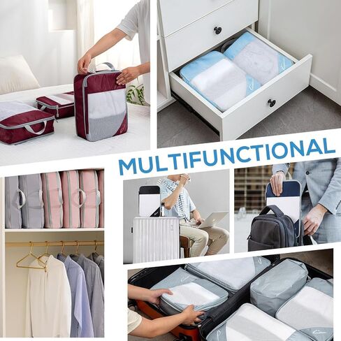 Compression Packing Cubes, 10 Set Packing Cubes for Travel Compression, Lightweight Compressible Package Organizer for Carry On and Suitcases, LakeBlue and Grey in Kuwait