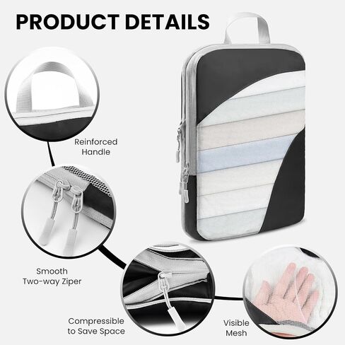 10 Set Compression Packing Cubes, Lightweight Travel Essentials, Stretchable Expandable Storage Bags, Compression Bags for Travel Accessories Luggage Storage Set (10 Pcs, Black) in Saudi Arabia