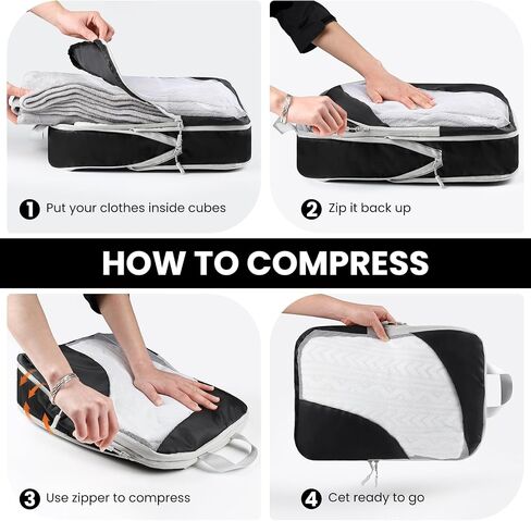 10 Set Compression Packing Cubes, Lightweight Travel Essentials, Stretchable Expandable Storage Bags, Compression Bags for Travel Accessories Luggage Storage Set (10 Pcs, Black) in Saudi Arabia