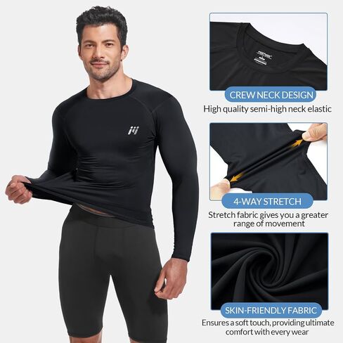 حارس راش للرجال قميص السباحة ، upf 50+ long sleeve ضغط الطفح الجلدي القمصان حماية أشعة الشمس 1/2/3 حزمة in Kuwait