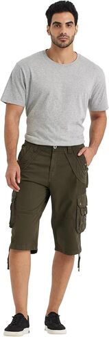 Mens Cargo Shorts with 8 Pockets Long Below Knee Length Relaxed Fit Casual Hiking Work Outdoor in Kuwait