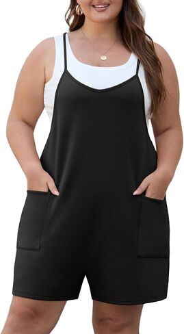 Olrik Womens 2025 Summer Plus Size Romper قابلة للتعديل مع تعديل حزام الحزام مع الجيوب بلا أكمام شورت عام غير رسمي in Kuwait