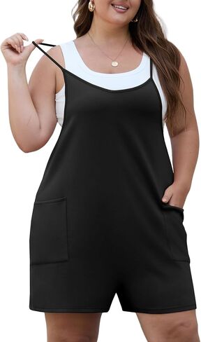 Olrik Womens 2025 Summer Plus Size Romper قابلة للتعديل مع تعديل حزام الحزام مع الجيوب بلا أكمام شورت عام غير رسمي in Kuwait