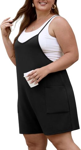 Olrik Womens 2025 Summer Plus Size Romper قابلة للتعديل مع تعديل حزام الحزام مع الجيوب بلا أكمام شورت عام غير رسمي in Kuwait