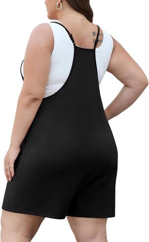 Olrik Womens 2025 Summer Plus Size Romper قابلة للتعديل مع تعديل حزام الحزام مع الجيوب بلا أكمام شورت عام غير رسمي in Kuwait