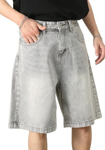 Mens Baggy Jean Shorts Summer Wide Leg Loose Fit Casual Vintage Hip Hop Streetwear Denim Shorts Y2k in Kuwait