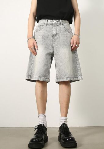 Mens Baggy Jean Shorts Summer Wide Leg Loose Fit Casual Vintage Hip Hop Streetwear Denim Shorts Y2k in Kuwait
