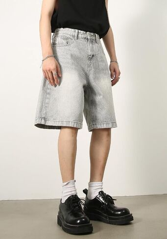 Mens Baggy Jean Shorts Summer Wide Leg Loose Fit Casual Vintage Hip Hop Streetwear Denim Shorts Y2k in Kuwait