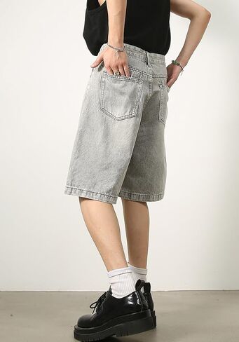 Mens Baggy Jean Shorts Summer Wide Leg Loose Fit Casual Vintage Hip Hop Streetwear Denim Shorts Y2k in Kuwait