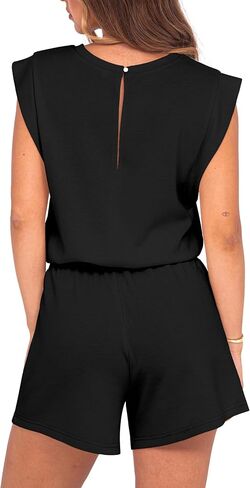 GRECERELLE Rompers For Women 2025 Summer Cap Sleeve Adjustable Drawstring Waistband Cozy Lounge Short Jumpsuit With Pocket in Saudi Arabia