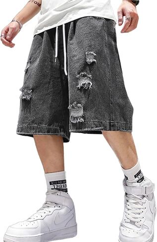 Emmiol Baggy Jean Shorts Men ، Y2K Jorts Cargo الممزق مرنًا ، شورتات الجينز السائبة في صيف الشارع in Kuwait