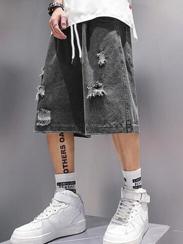 Emmiol Baggy Jean Shorts Men ، Y2K Jorts Cargo الممزق مرنًا ، شورتات الجينز السائبة في صيف الشارع in Kuwait