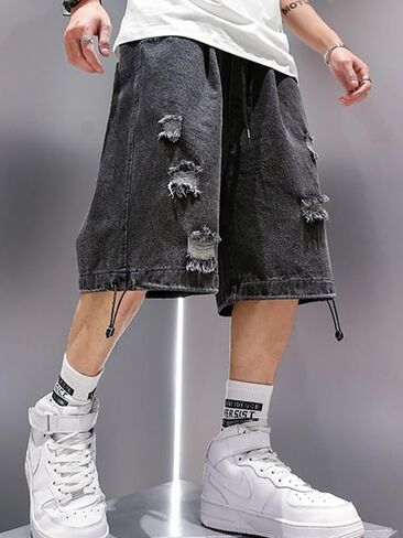 Emmiol Baggy Jean Shorts Men ، Y2K Jorts Cargo الممزق مرنًا ، شورتات الجينز السائبة في صيف الشارع in Kuwait