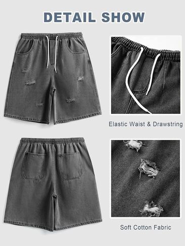 Emmiol Baggy Jean Shorts Men ، Y2K Jorts Cargo الممزق مرنًا ، شورتات الجينز السائبة في صيف الشارع in Kuwait