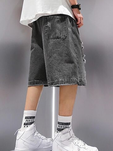 Emmiol Baggy Jean Shorts Men ، Y2K Jorts Cargo الممزق مرنًا ، شورتات الجينز السائبة في صيف الشارع in Kuwait