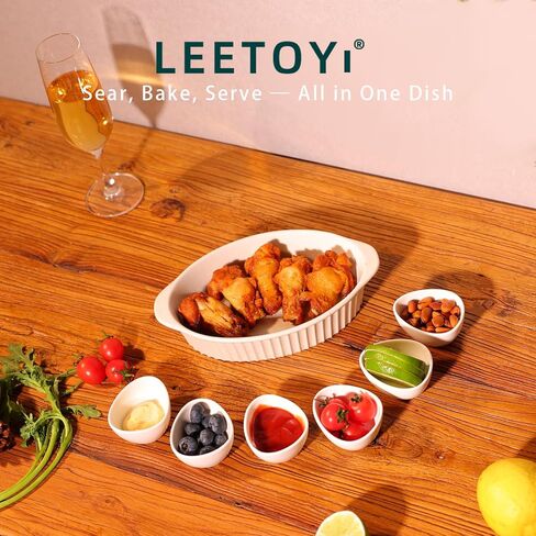 Leetoyi Porcelain Small Oval Au Gratin Pans ، طبق الخبز لمجموعة أو شخصين ، وأدوات خبز مع مقبض مزدوج للمطبخ والمنزل ، مجموعة من 2 (البحرية) in Kuwait