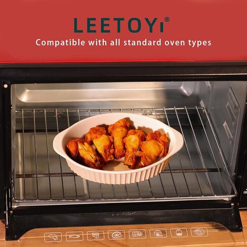 Leetoyi Porcelain Small Oval Au Gratin Pans ، طبق الخبز لمجموعة أو شخصين ، وأدوات خبز مع مقبض مزدوج للمطبخ والمنزل ، مجموعة من 2 (البحرية) in Kuwait