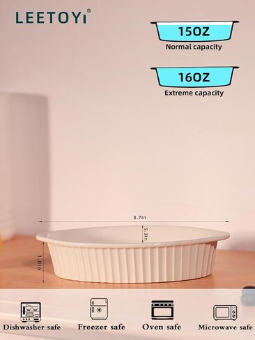Leetoyi Porcelain Small Oval Au Gratin Pans ، طبق الخبز لمجموعة أو شخصين ، وأدوات خبز مع مقبض مزدوج للمطبخ والمنزل ، مجموعة من 2 (البحرية) in Kuwait