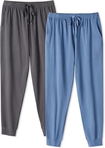DAVID ARCHY Mens Pajama Pants Soft Cotton Cuffed Lounge Bottoms with Pockets All-Season Sleepwear Long PJ Pants 2-Pack in Saudi Arabia