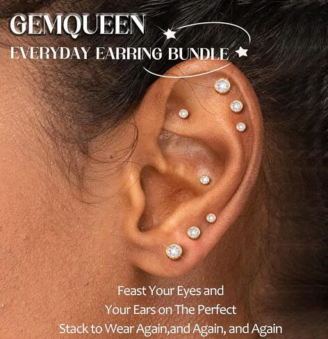 GEMQUEEN Flat Back Earrings Stud : 14K Gold Filled Titanium Surgical Steel Earrings Hypoallergenic for Women Men 16G 18G Cartilage Helix Tragus Conch Medusa Piercing Jewelry Dainty Earring Set 3 Pairs in Kuwait