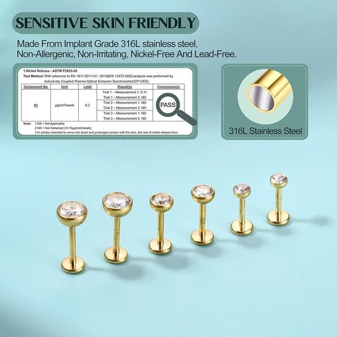 GEMQUEEN Flat Back Earrings Stud : 14K Gold Filled Titanium Surgical Steel Earrings Hypoallergenic for Women Men 16G 18G Cartilage Helix Tragus Conch Medusa Piercing Jewelry Dainty Earring Set 3 Pairs in Kuwait
