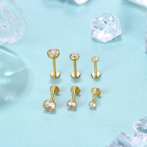 GEMQUEEN Flat Back Earrings Stud : 14K Gold Filled Titanium Surgical Steel Earrings Hypoallergenic for Women Men 16G 18G Cartilage Helix Tragus Conch Medusa Piercing Jewelry Dainty Earring Set 3 Pairs in Kuwait
