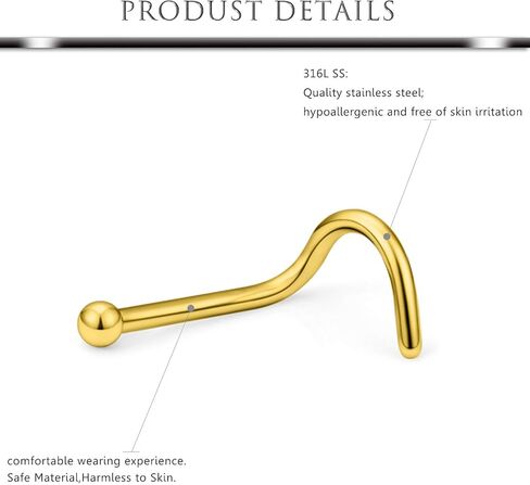 Hoeudjo الأنف الأزرار الجراحية الفولاذ الفولاذ مكعب Zirconia حلقات الأنف لنساء الرجال صغير أنف مسمار المسمار والعظام واللوسترل على شكل حلقات خارقة المجوهرات 22 مقياس 16 قطعة in Kuwait