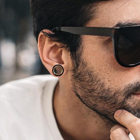 Ear Gauge Expander 00G-7/8 inch, 2PCS Stainless Steel Tunnels for Ears 8mm-22mm Hollow Bicolor Wooden Earrings for Women Body Piercings Jewelry in Saudi Arabia