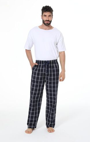JupiterSecret Mens Pajama Pants Set Cotton Lightweight Plaid Sleep & Lounge Pants, PJ Bottoms with Pockets and Button Fly in Saudi Arabia
