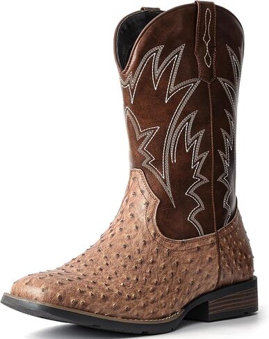 IUV Cowboy Boots For Men Western Ostrich Durable Fashionable Embroidered Pull On Slip Resistant Assorted Colors Boots in Saudi Arabia