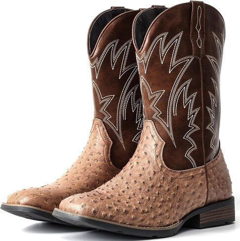 IUV Cowboy Boots For Men Western Ostrich Durable Fashionable Embroidered Pull On Slip Resistant Assorted Colors Boots in Saudi Arabia