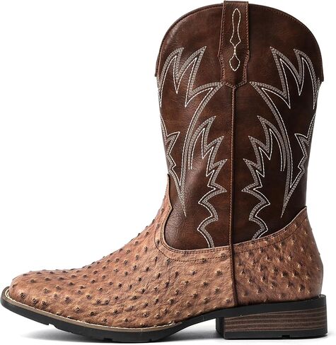 IUV Cowboy Boots For Men Western Ostrich Durable Fashionable Embroidered Pull On Slip Resistant Assorted Colors Boots in Saudi Arabia