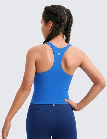 CRZ YOGA Girls Butterluxe Double Lined Tank Tops Waist Length High Neck Racerback Sleeveless Teen Kids Active Casual Dance in Kuwait