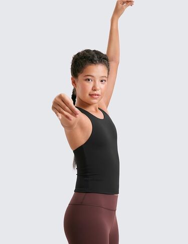 CRZ YOGA Girls Butterluxe Double Lined Tank Tops Waist Length High Neck Racerback Sleeveless Teen Kids Active Casual Dance in Kuwait