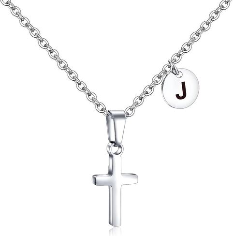 Initial Cross Necklace for Kids Boy Teenage Boy Girls Stainless Steel Cross Pendant First Communion Baptism Confirmation Graduation Gifts Back to School Gifts for Boys in Saudi Arabia