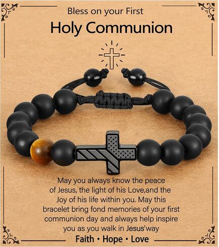 P.BLAKE American Flag Cross Bracelet for Boys Men, Cross Beads Bracelet Christian Easter First Communion Confirmation Baptism Jewelry Gifts for Teens Son Grandson in Saudi Arabia