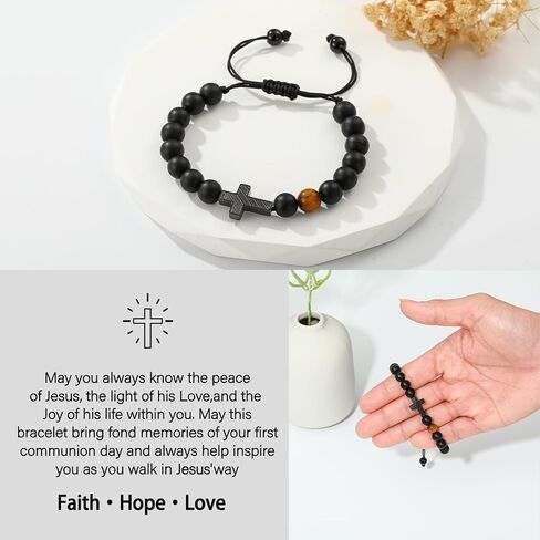 P.BLAKE American Flag Cross Bracelet for Boys Men, Cross Beads Bracelet Christian Easter First Communion Confirmation Baptism Jewelry Gifts for Teens Son Grandson in Saudi Arabia