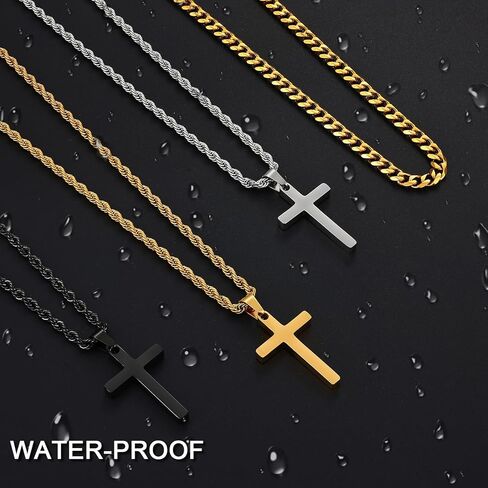 Fiusem 2 Pcs Cross Necklace Chain for Men and Women, Layered Mens Cross Necklaces Stainless Steel Pendant Cuban Link Rope Chain 16-26 Inch in Kuwait