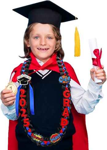 تخرج Hotop Hotop Leis Kids Classergarten Class of 2025 Money Leis 47.2 inch double loved necklace for boys girls arvon ripbon handmade congrats gift in Kuwait