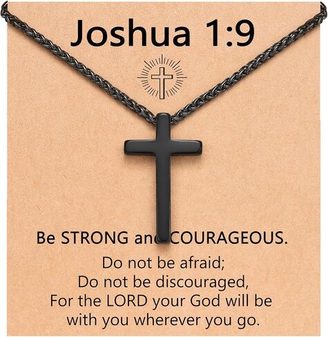 UNGENT THEM Black Cross Necklace for Men Boys, 18Inch Stainless Steel Cross Chain Christian Gifts in Kuwait