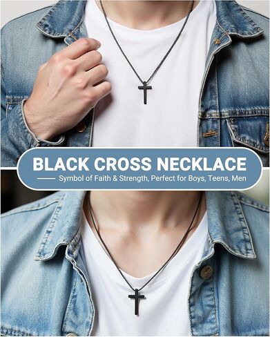 UNGENT THEM Black Cross Necklace for Men Boys, 18Inch Stainless Steel Cross Chain Christian Gifts in Kuwait