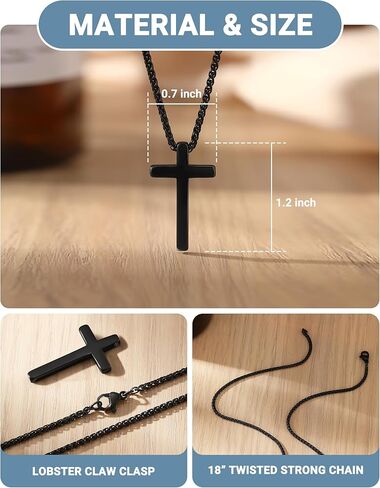 UNGENT THEM Black Cross Necklace for Men Boys, 18Inch Stainless Steel Cross Chain Christian Gifts in Kuwait