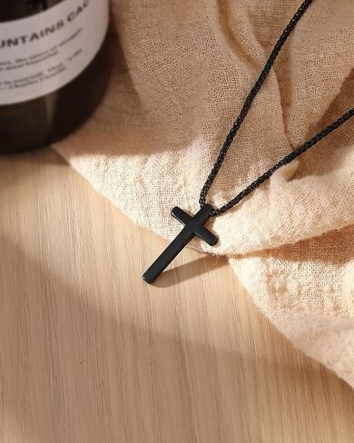 UNGENT THEM Black Cross Necklace for Men Boys, 18Inch Stainless Steel Cross Chain Christian Gifts in Kuwait