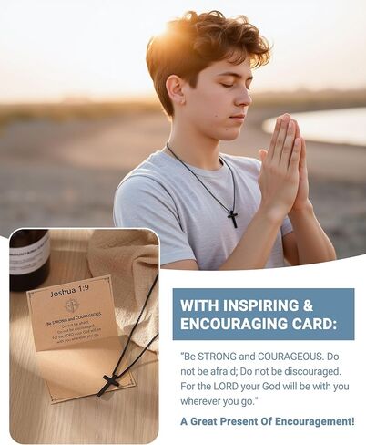 UNGENT THEM Black Cross Necklace for Men Boys, 18Inch Stainless Steel Cross Chain Christian Gifts in Kuwait