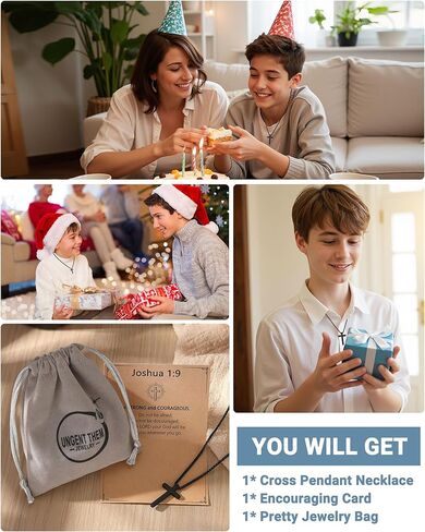 UNGENT THEM Black Cross Necklace for Men Boys, 18Inch Stainless Steel Cross Chain Christian Gifts in Kuwait