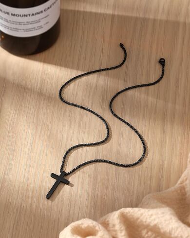UNGENT THEM Black Cross Necklace for Men Boys, 18Inch Stainless Steel Cross Chain Christian Gifts in Kuwait