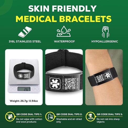 Upgraded Medical Bracelets Men Women with QR Code Medical Alert ID Bracelets - Titanium Steel Wristband Fits Wrists Up 8''-10'' - More Space Custom Emergency Med ID Info in Saudi Arabia