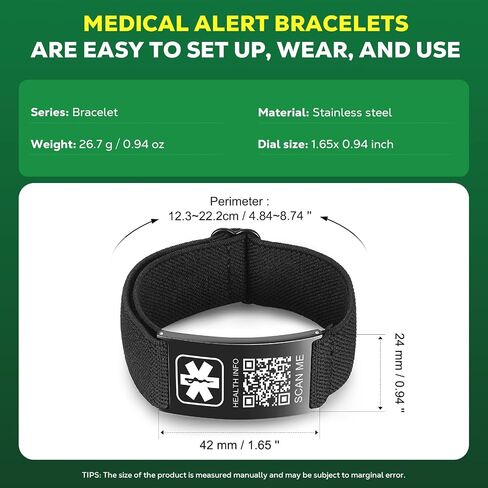 Upgraded Medical Bracelets Men Women with QR Code Medical Alert ID Bracelets - Titanium Steel Wristband Fits Wrists Up 8''-10'' - More Space Custom Emergency Med ID Info in Saudi Arabia