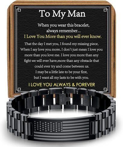To My Man Boyfriend Husband Dad Son Bracelet Gifts, Stainless Steel American Flag Watch Link Bracelet Fathers Day Valentines Christmas Jewelry Gifts for Men Him in Saudi Arabia